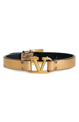 Valentino Garavani VLOGO Leather Bracelet in Brass/Black