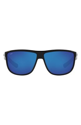 Costa Del Mar 61mm Polarized Square Sunglasses in Shiny Black/Blue Mirrored