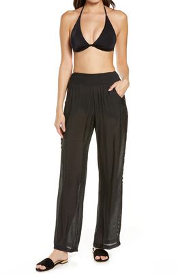 Elan Lace Detail Cover-Up Pants in Black