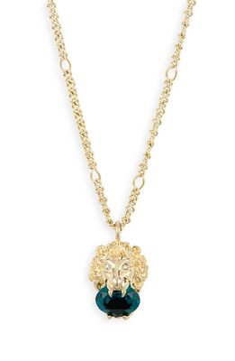 Gucci Lionhead Crystal Pendant Necklace in Gold