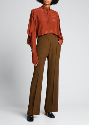 Flared Wool-Blend Trousers
