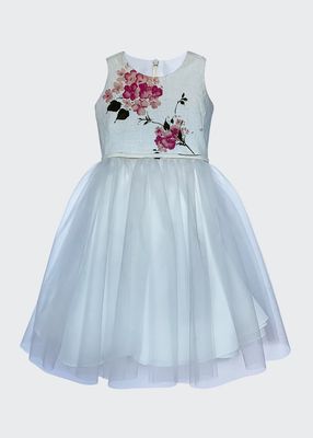 Girl's Floral Tulle Dress, Size 7-14