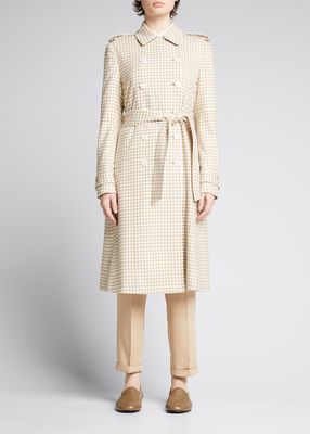 Gingham Double-Breast Belted Trench Coat
