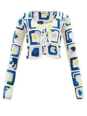 Sea - Hayden Crochet Wool-blend Cardigan - Womens - Blue Multi
