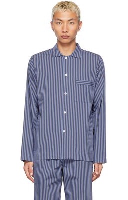 Tekla Blue & Grey Poplin Stripe Pyjama Shirt