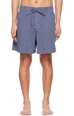Tekla Blue & Grey Poplin Stripe Pyjama Shorts