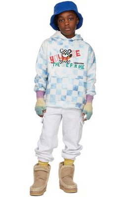 Luckytry Kids Blue Vintage Checked Bear Hoodie