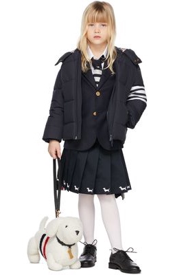 Thom Browne Kids Navy Pleated Hector Embroidery Skirt