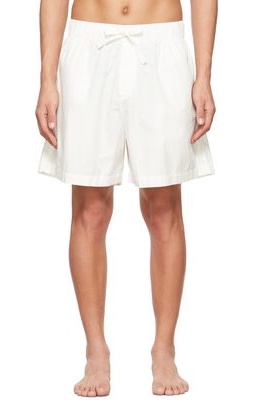 Tekla Off-White Poplin Stripe Pyjama Shorts