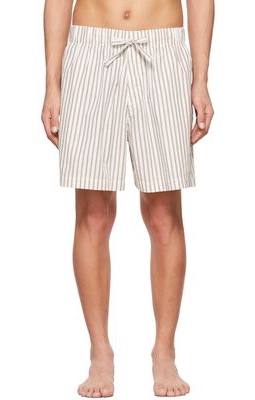 Tekla White & Brown Poplin Stripe Pyjama Shorts