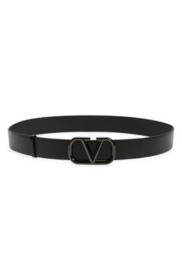 Valentino VLOGO Buckle Leather Belt in Nero
