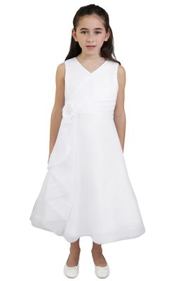 BLUSH by Us Angels Kids' Sleeveless Organza Tea Length Dress in White