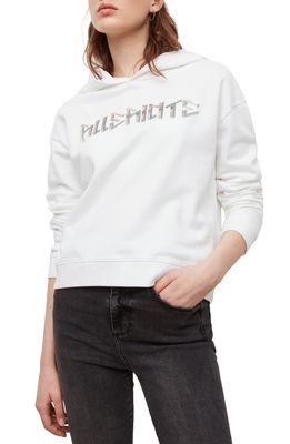 AllSaints Noctis Sasha Cotton Logo Graphic Hoodie in Optic White