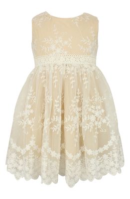 Popatu Kids' Embroidered Floral Overlay Dress in Beige