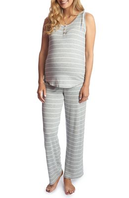 Everly Grey Joy Tank & Pants Maternity/Nursing Pajamas in Heather Grey