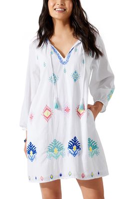 Tommy Bahama Embroidered Long Sleeve Cotton Cover-Up Dress in White