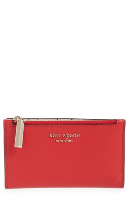 kate spade new york small spencer slim leather bifold wallet in Lingonberry