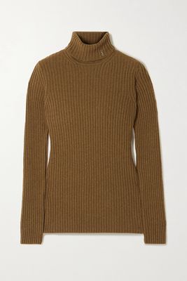 SAINT LAURENT - Ribbed Wool And Cashmere-blend Turtleneck Sweater - Brown