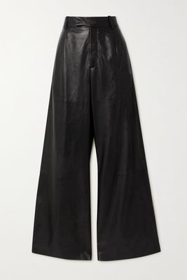 AMIRI - Pleated Leather Wide-leg Pants - Black