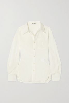 SAINT LAURENT - Embroidered Cotton And Linen-blend Shirt - White