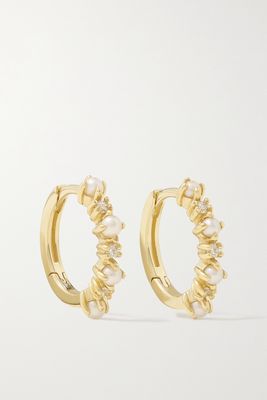 Mateo - The Little Things 18-karat Gold, Diamond And Pearl Hoop Earrings - one size