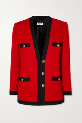 SAINT LAURENT - Two-tone Wool-blend Bouclé-tweed Blazer - Red