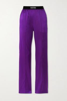 TOM FORD - Velvet-trimmed Stretch-silk Satin Pants - Purple