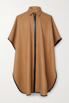 SAINT LAURENT - Leather-trimmed Cashmere And Wool-blend Felt Cape - Brown
