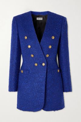 SAINT LAURENT - Double-breasted Wool-blend Tweed Blazer - Blue