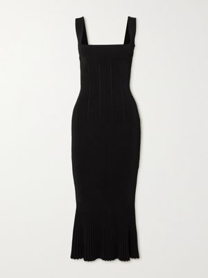 Galvan - Atalanta Pleated Stretch-knit Midi Dress - Black