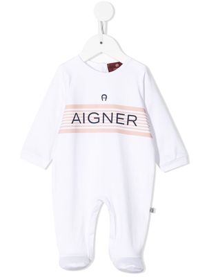 Aigner Kids logo-stripe cotton babygrow - White