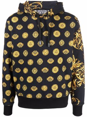 Versace Jeans Couture V-Emblem Regalia Baroque-print long-sleeve hoodie - Black