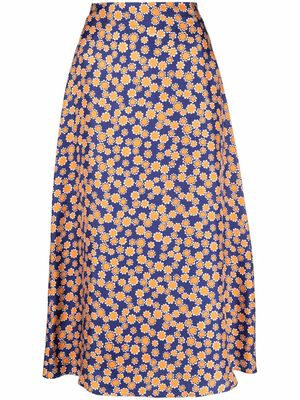 ASPESI silk floral-print midi skirt - Blue
