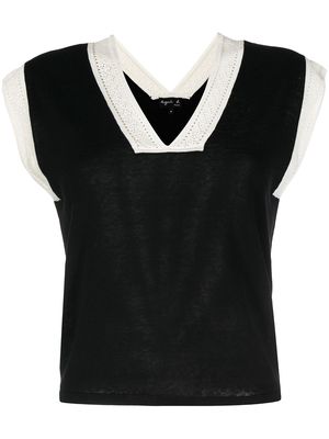 agnès b. two-tone sleeveless knitted top - Black