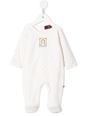 Aigner Kids logo-embroidered cotton babygrow - White