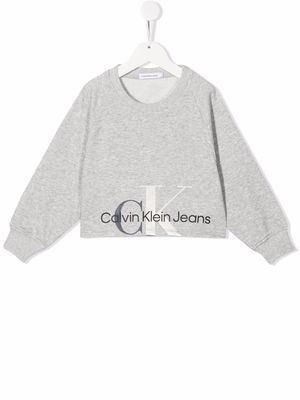 Calvin Klein Kids logo-print cropped sweatshirt - Grey