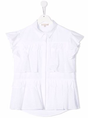 ELIE SAAB JUNIOR TEEN ruffled-trim sleeveless shirt - White
