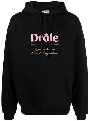 Drôle De Monsieur embroidered logo drawstring hoodie - Black