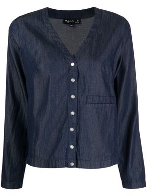 agnès b. V-neck button shirt - Blue