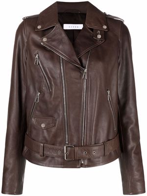 Liska belted biker jacket - Brown