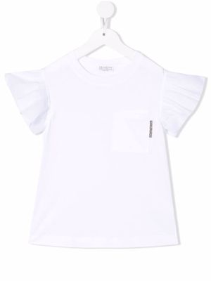Brunello Cucinelli Kids ruffle-cuffs T-shirt - White