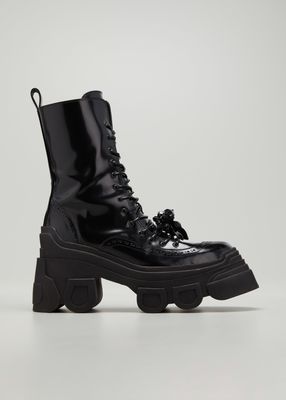 Tracker-Sole Brogue Lace-Up Booties with Roller-Skate Illusion