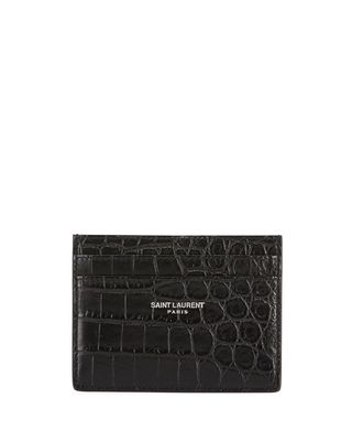 Croc-Embossed Leather Card Case
