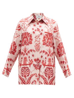 Etro - Floral-print Silk Jacket - Womens - Red White