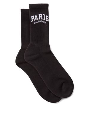 Balenciaga - Paris Jacquard-logo Cotton-blend Socks - Mens - Black Multi