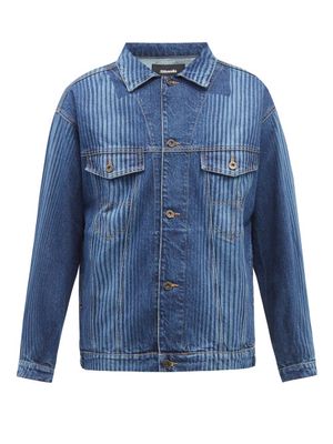 Ahluwalia - Stripe-dyed Denim Jacket - Mens - Blue