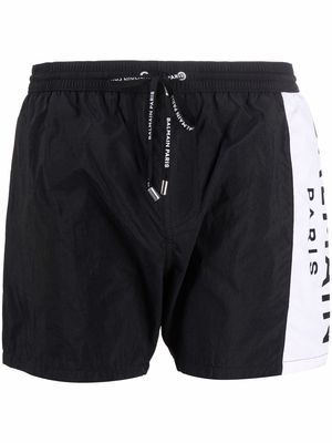 Balmain logo-strip swim-shorts - Black