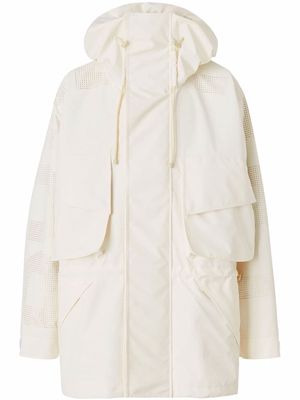 Burberry perforated logo technical oversized parka - White
