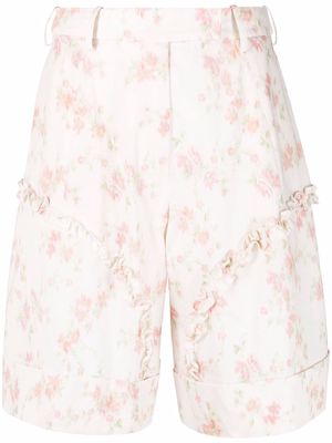 Simone Rocha Smudged flower-print cotton shorts - Neutrals