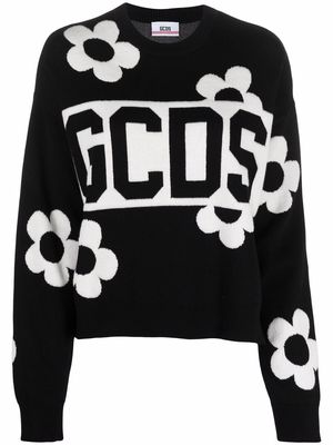 Gcds logo floral-knit jumper - Black